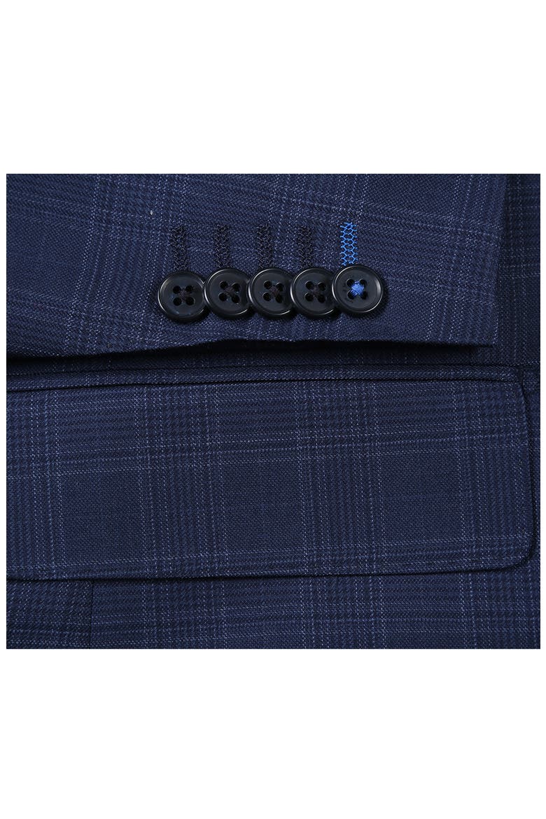 Plaid Trim Fit Notch Lapel Wool Blend Two-Piece Suit, Alternate, color, NAVY