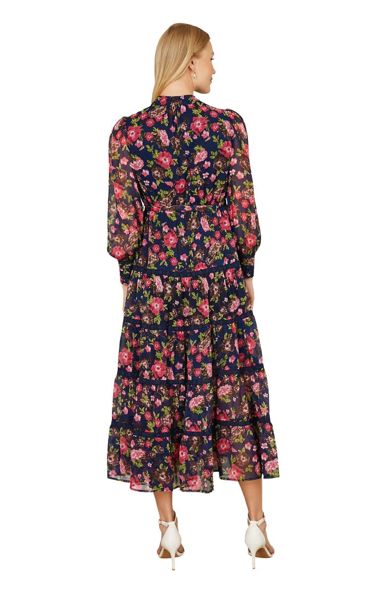 Yumi Blossom Print Lace Trim Maxi Dress, Alternate, color, Navy