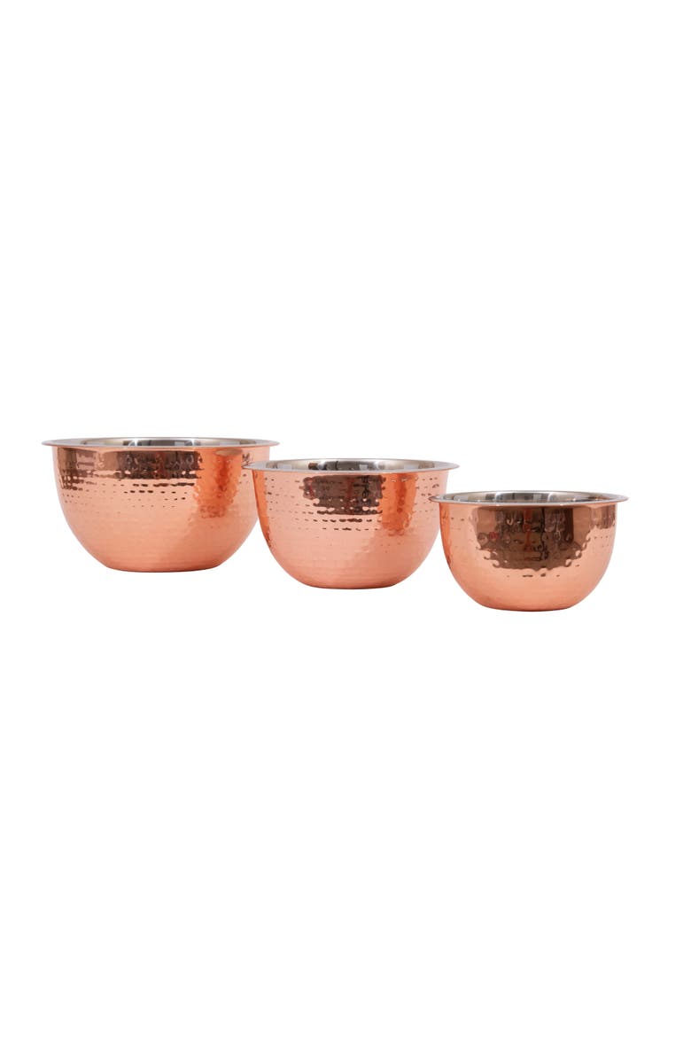 Hammered Stainless Steel Bowls in Copper Finish, Set of 3, Alternate, color, Bronze
