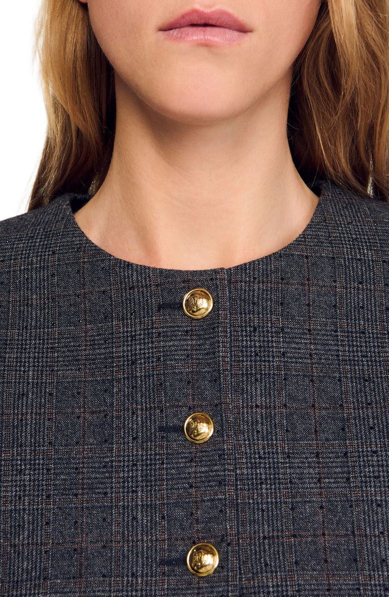 SANDRO Rhinestone tailored jacket, Alternate, color, Grey / Brown