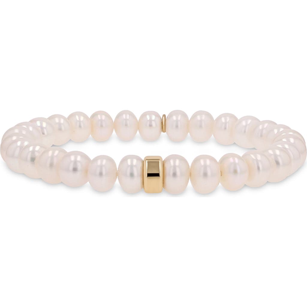 Sheryl Lowe 14k Pearl 8mm Bead Bracelet With Smooth Rondelle In Gold