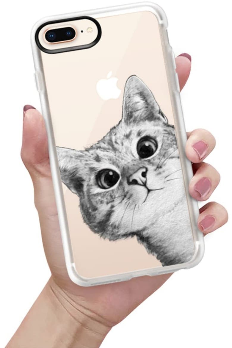 Peekaboo Cat iPhone Case, Alternate, color, BLACK / WHITE