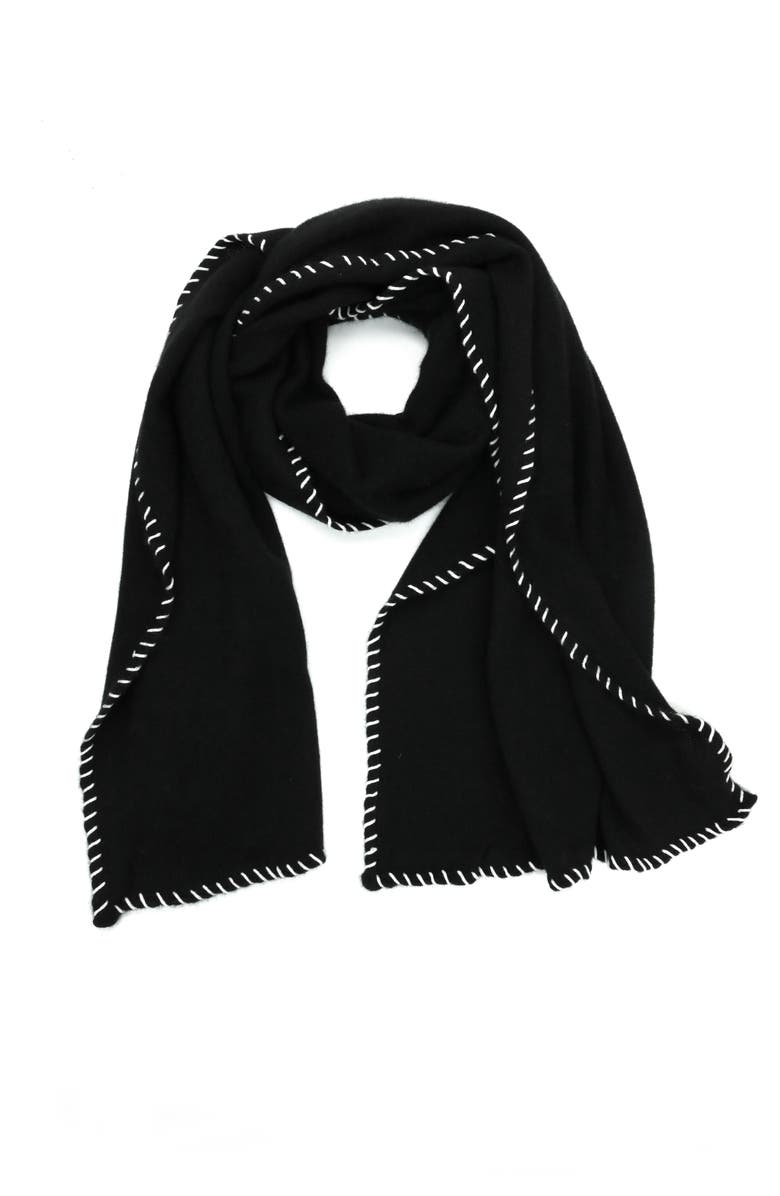 Portolano Cashmere wrap with whipstitch, Main, color, Black/White