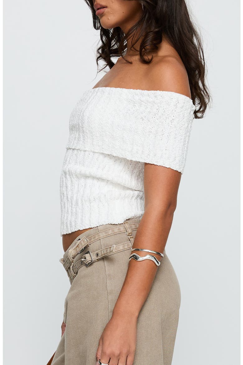 Murmur Foldover Off the Shoulder Rib Top, Alternate, color, WHITE