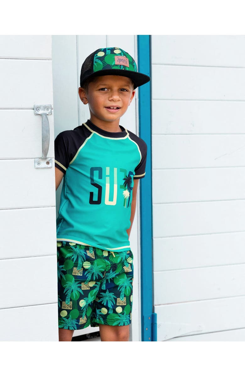 Deux par Deux Boy's Printed Cap Green Jungle On Black, Alternate, color,