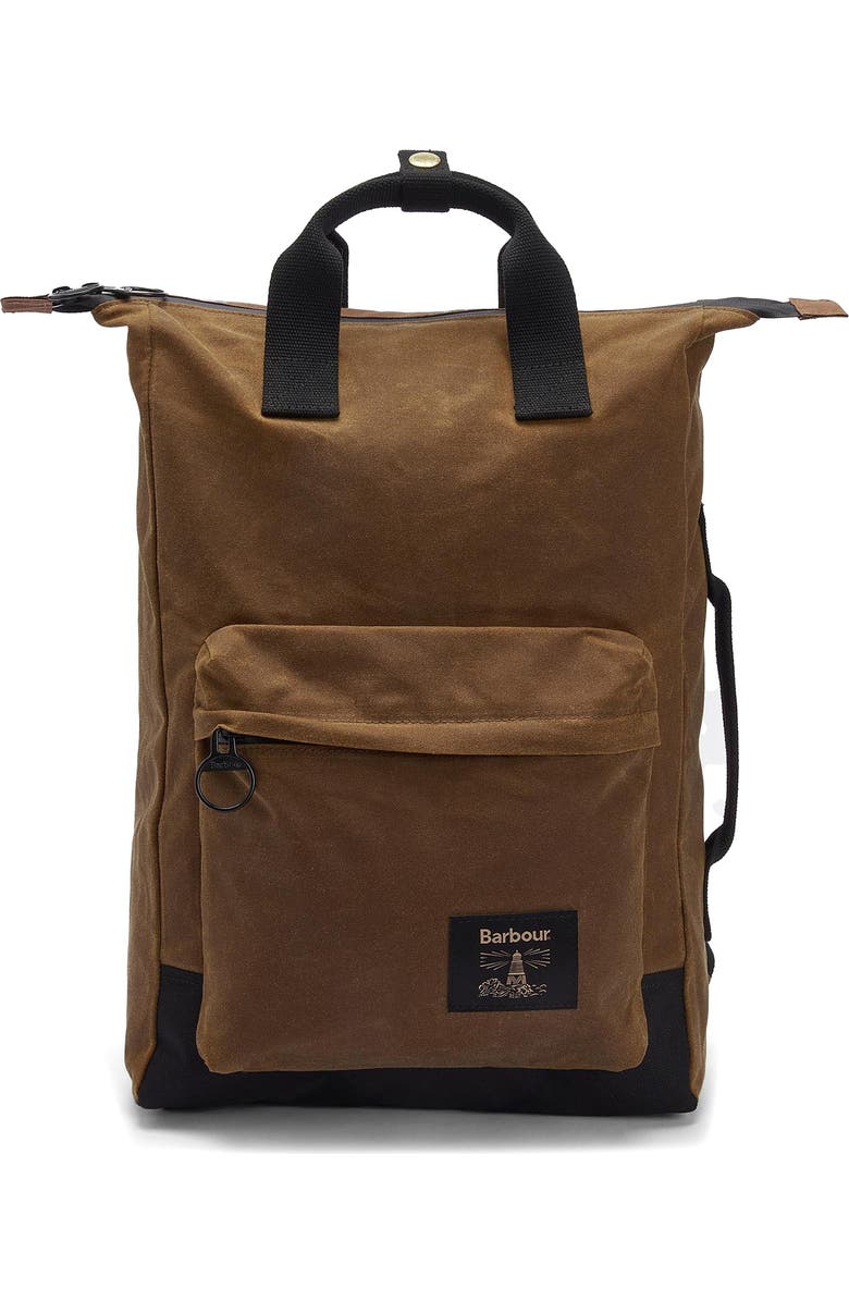 Barbour Field Water Resistant Waxed Cotton Backpack, Main, color,