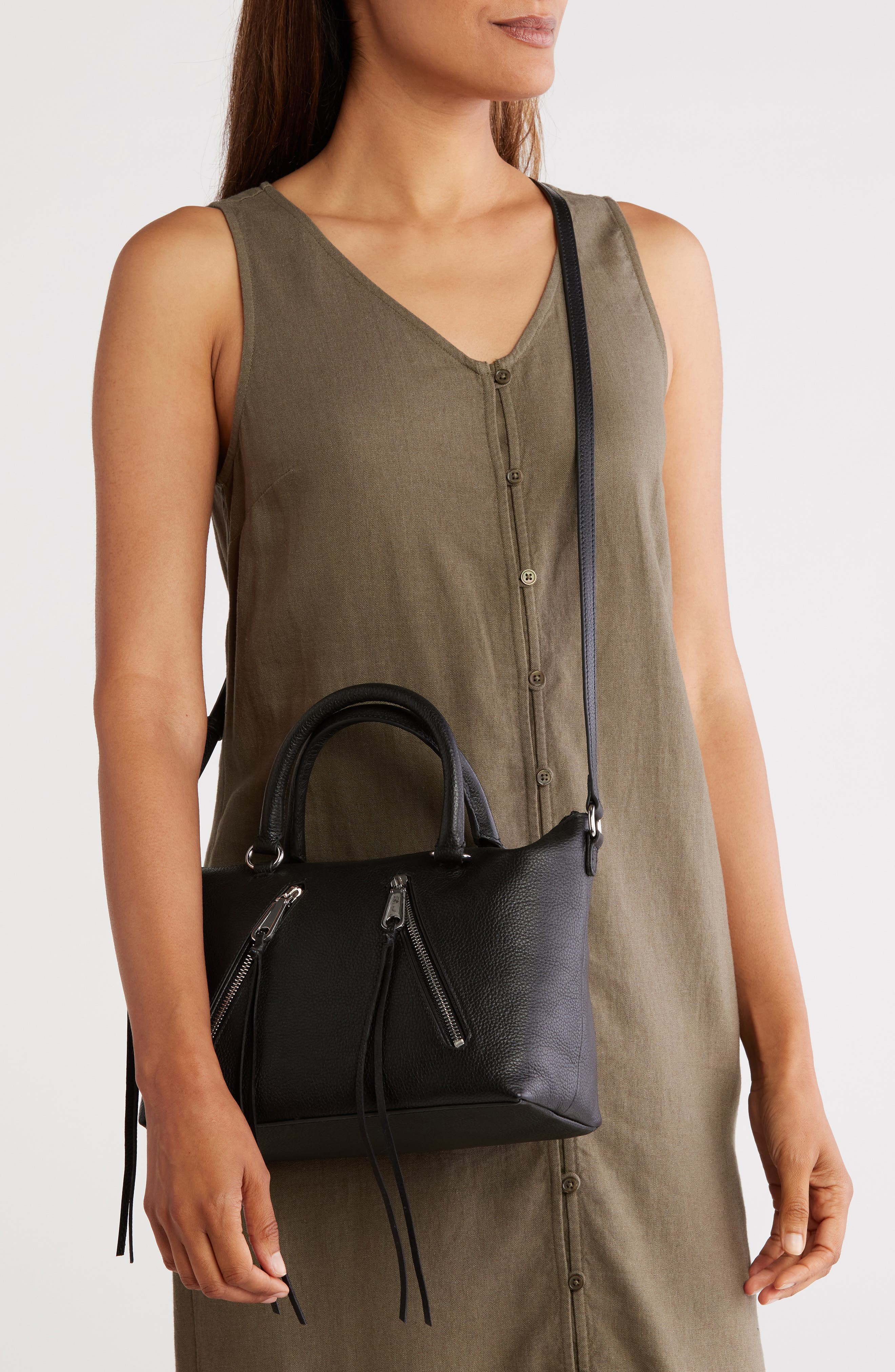 Rebecca Minkoff Moto Zip Leather Satchel, Alternate, color, Black