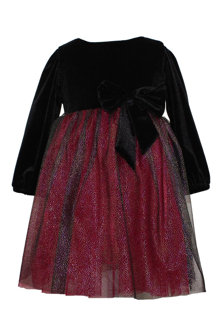 Kids' Long Sleeve Velvet & Tulle Party Dress, Main, color, BLACK/ RED