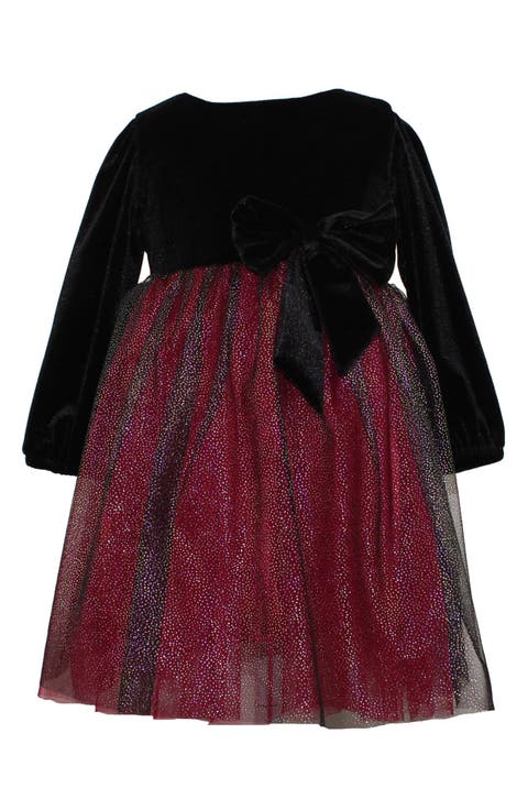 Kids' Long Sleeve Velvet & Tulle Party Dress (Toddler & Little Kid)