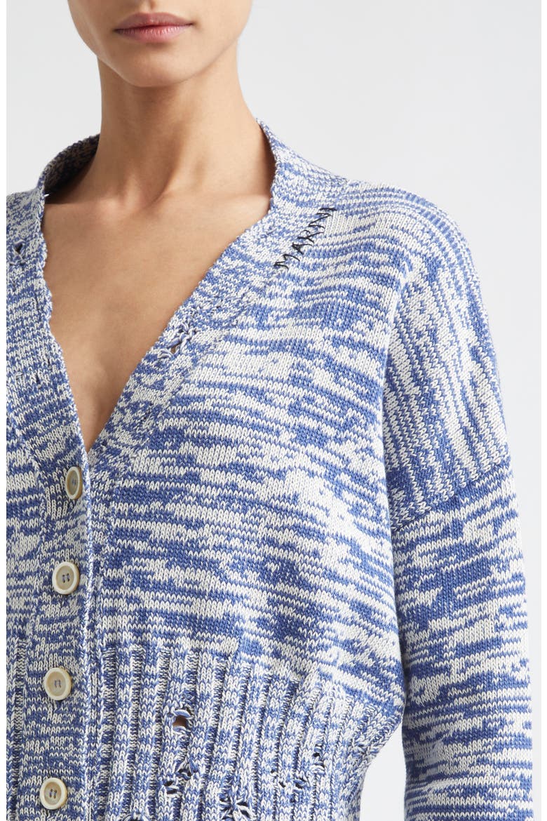 Dishevelled Crop Cotton V-Neck Cardigan, Alternate, color, ORION BLUE