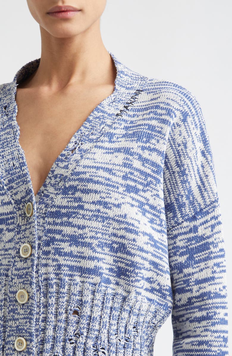 Marni Dishevelled Crop Cotton V-Neck Cardigan, Alternate, color, Orion Blue