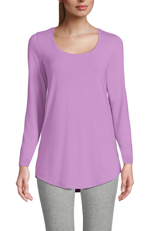 Plus Size Long Sleeve Power Performance Scoop Neck Curved Hem Tunic Tee