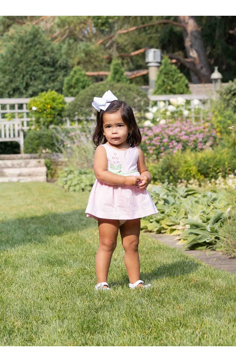 Florence Eiseman Check Seersucker Skirted Romper with Flowers, Alternate, color, Pink / White