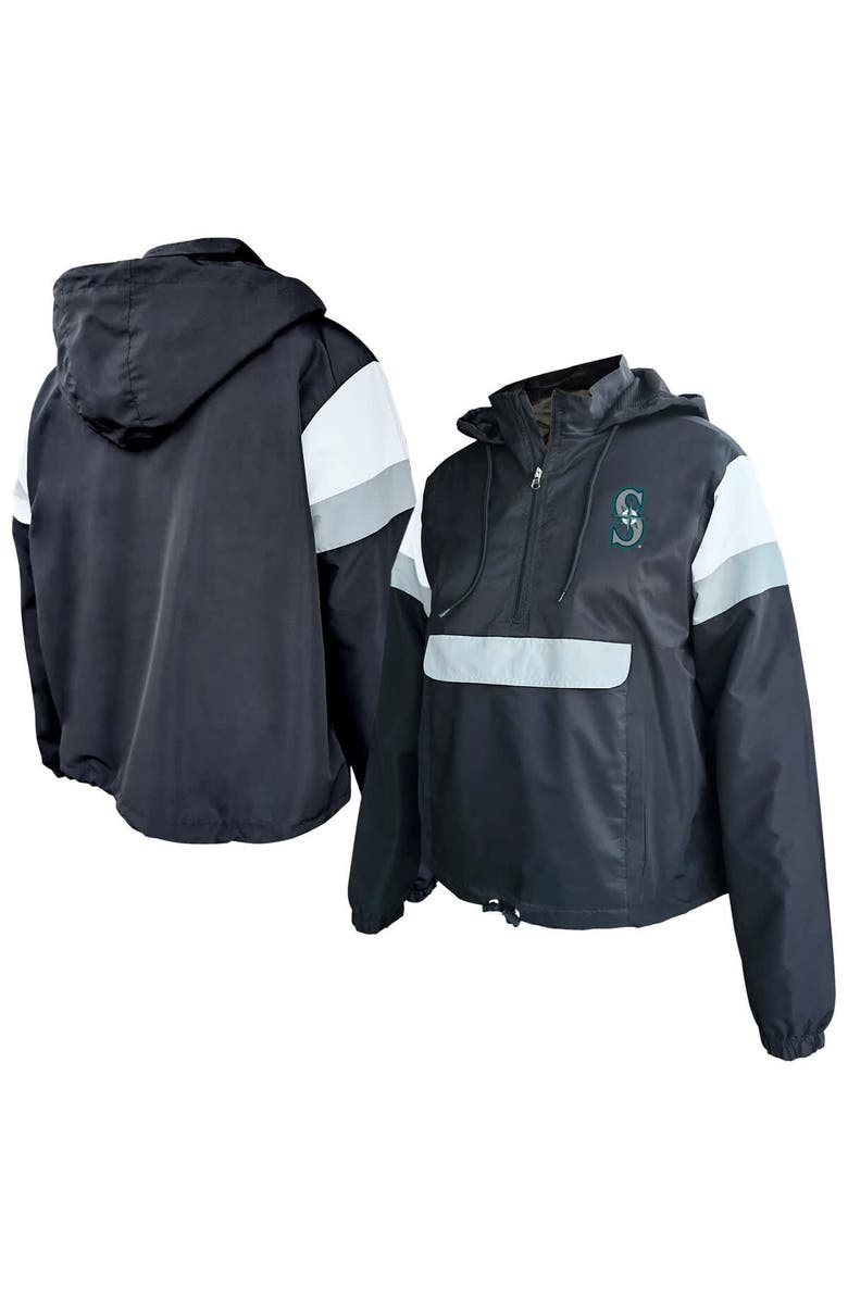 PROFILE Women's Profile Black Seattle Mariners Plus Size Anorak Hoodie Quarter-Zip Pullover, Main, color, 