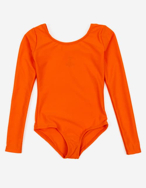 Leveret Girls Long Sleeve Leotard In Orange
