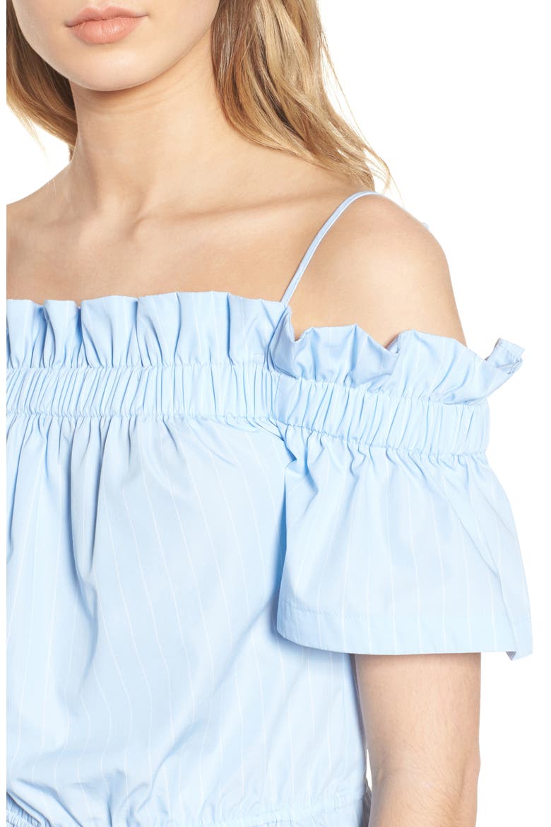Cold Shoulder Ruffle Trim Top, Alternate, color, BLUE DRIFT RHEA STRIPE