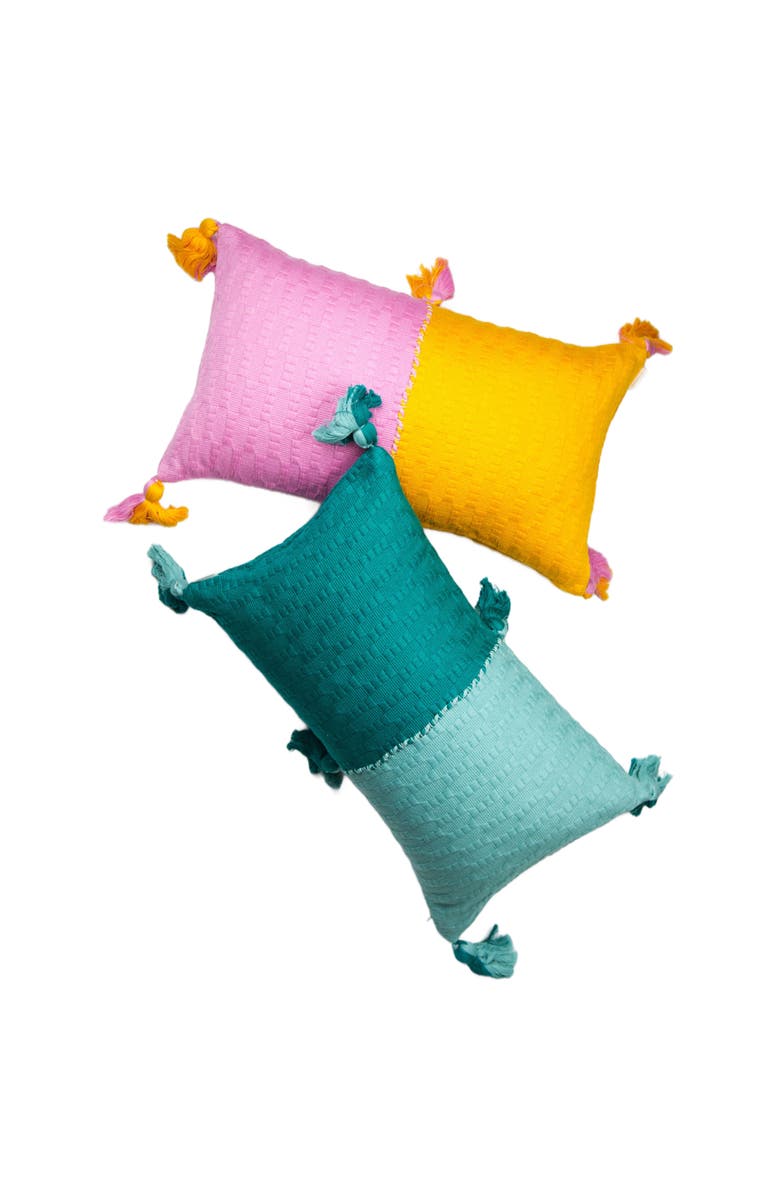 Archive New York Antigua Colorblocked Handwoven Cotton Throw Pillow | 12x20, Alternate, color, Jade And Aqua