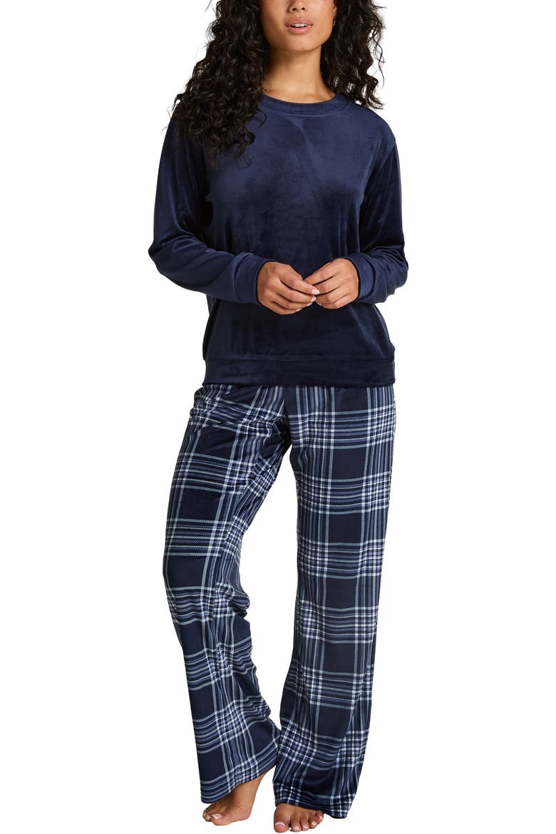 Velvet Long-Sleeve Pyjama Set, Main, color, Blue