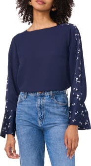 Vince Camuto Floral Accent Flare Cuff Top