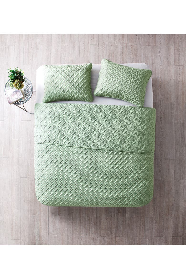 Nina Embossed Basketweave Quilt Set - Full/Queen, Alternate, color, GRN