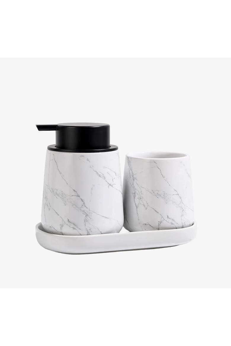 Marble 3-Piece Bathroom Set Sustainable Ceramic, Alternate, color, White