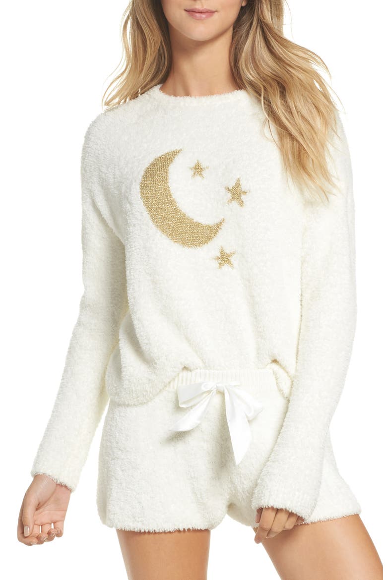 Fuzzy Sweater, Main, color, IVORY EGRET MOON AND STARS