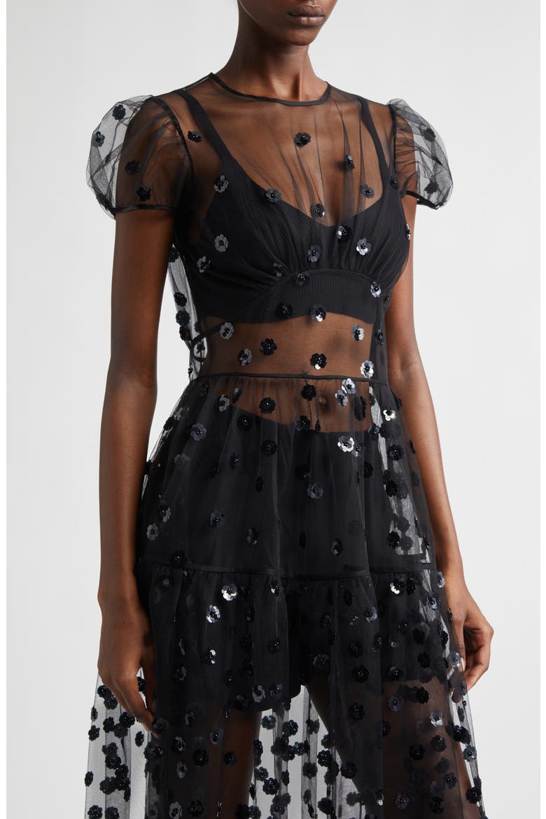 CBnanna Sequin Blossom Tulle Dress, Alternate, color, BLACK SEQUIN BLOSSOM TULLE