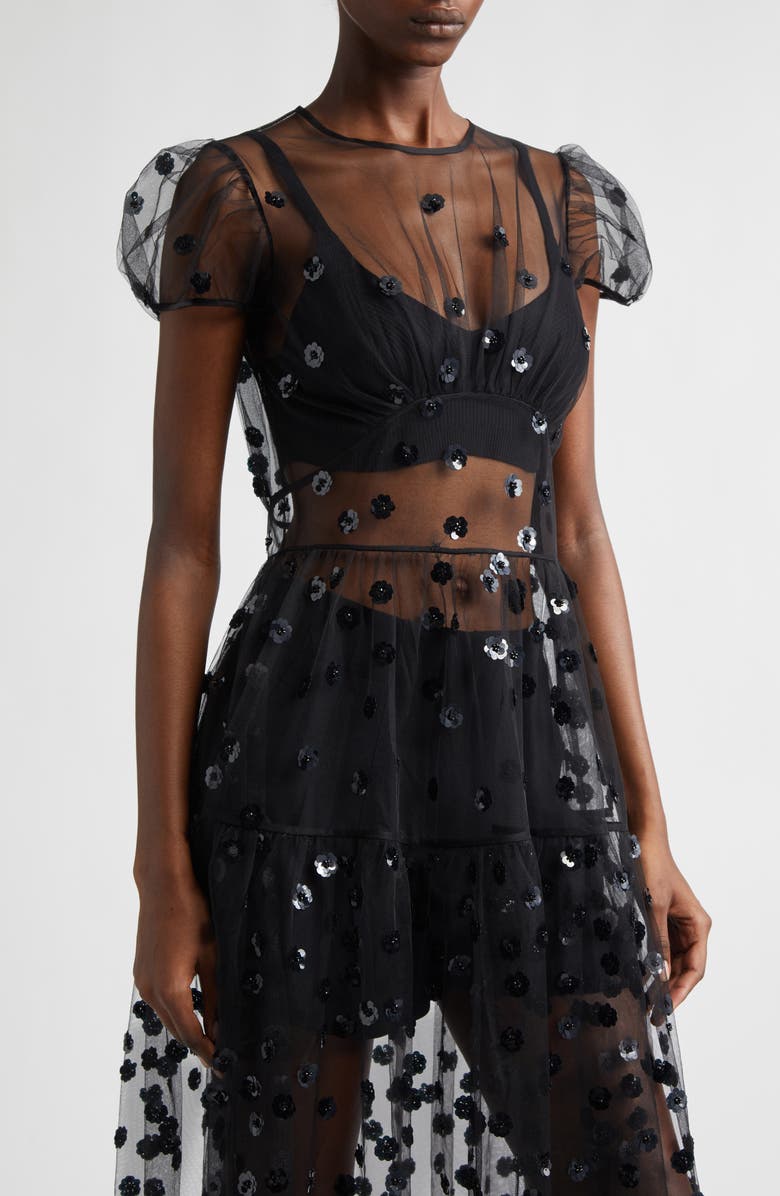 Cecilie Bahnsen CBnanna Sequin Blossom Tulle Dress, Alternate, color, Black Sequin Blossom Tulle