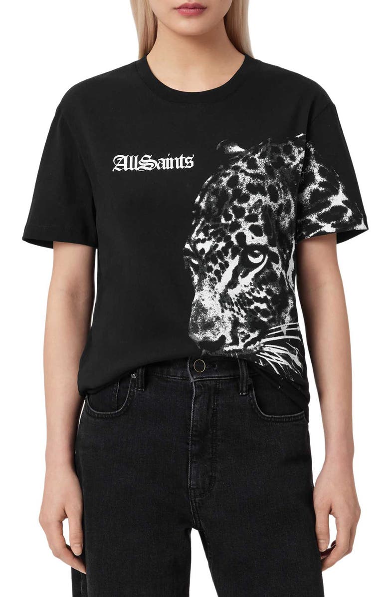 AllSaints Zaya Print Boyfriend T-Shirt, Main, color, Black