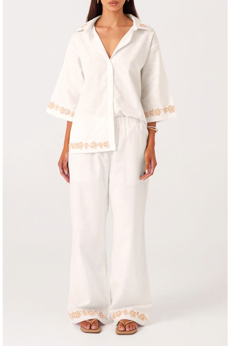 Ines Soutache Trim Linen & Cotton Pants, Alternate, color, WHITE