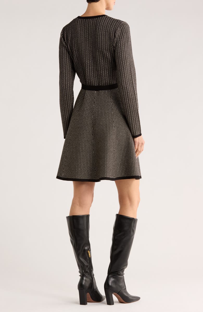 MAX STUDIO Long Sleeve Fit & Flare Sweater Dress, Alternate, color, Black/ Bone Circle Dash