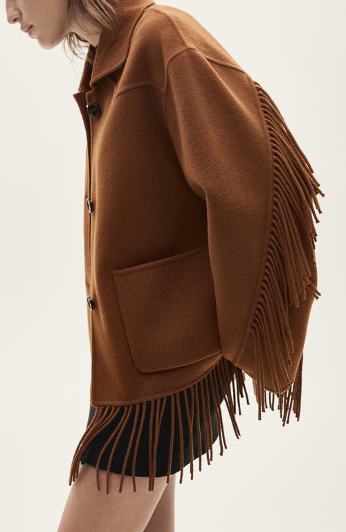Mango Fringed Wool Blend Coat In Tobacco Brown