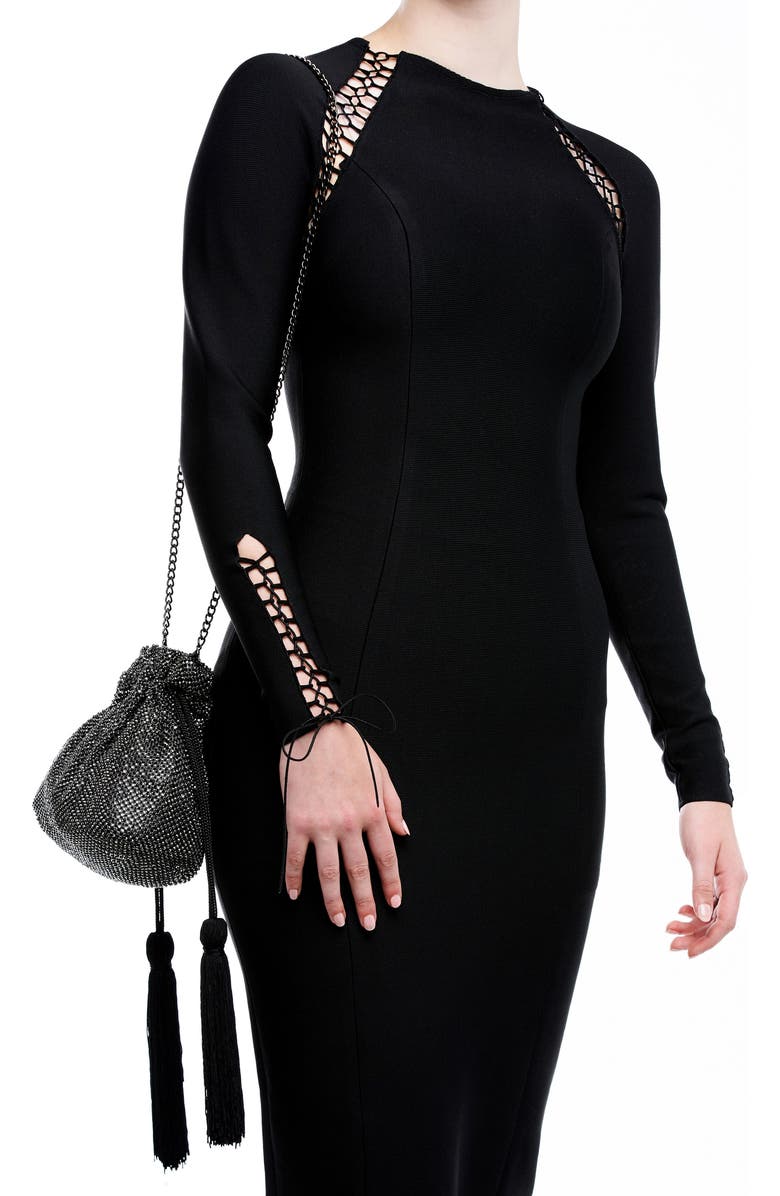 Olga Berg Karina Drawstring Crystal Mesh Bag, Alternate, color,