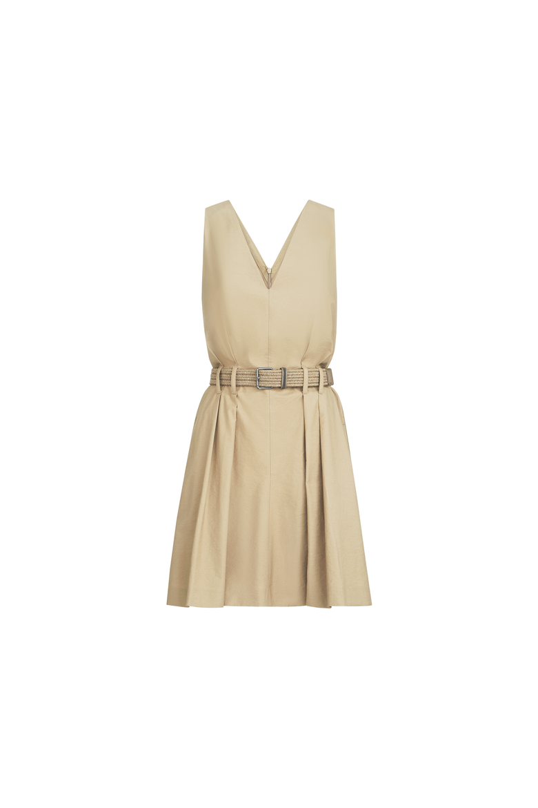 Twill belted dress, Alternate, color, Beige