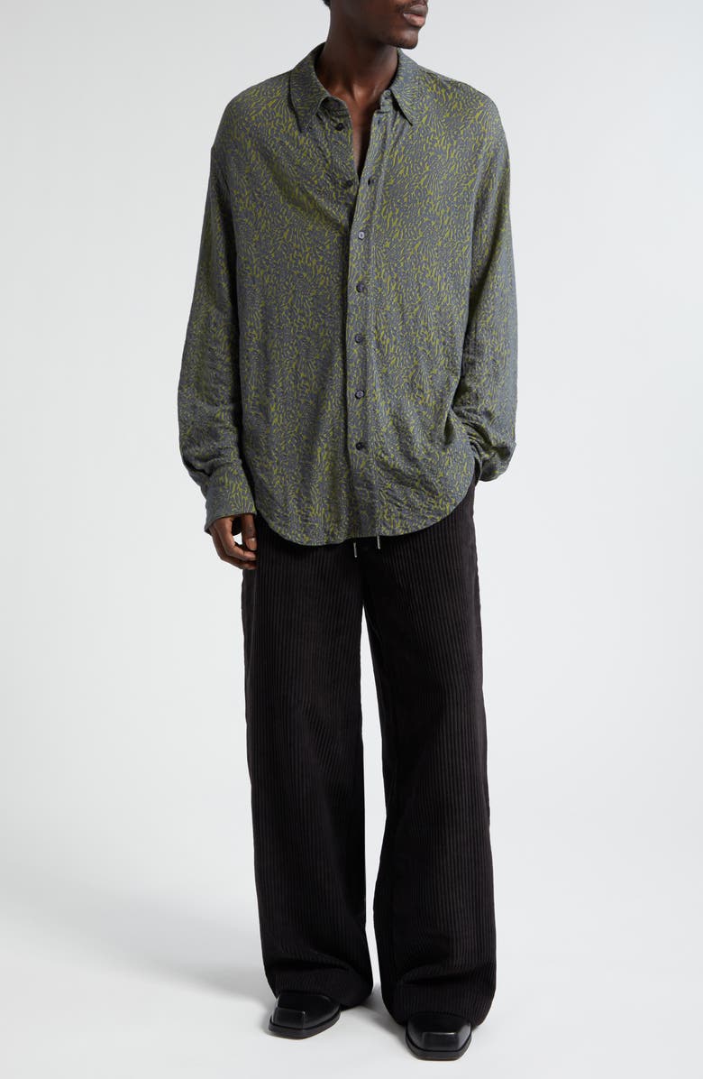 Eckhaus Latta Who's Paying For All This Shrunken Cotton Blend Button-Up Shirt, Alternate, color,