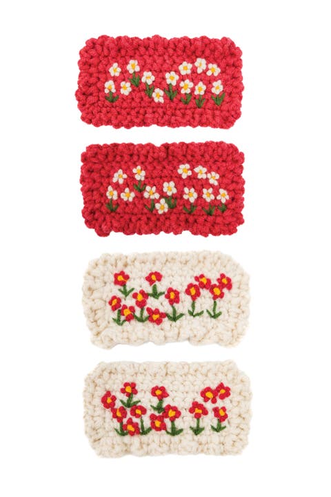 Hand-Crocheted Floral Hair Clip Set of 4