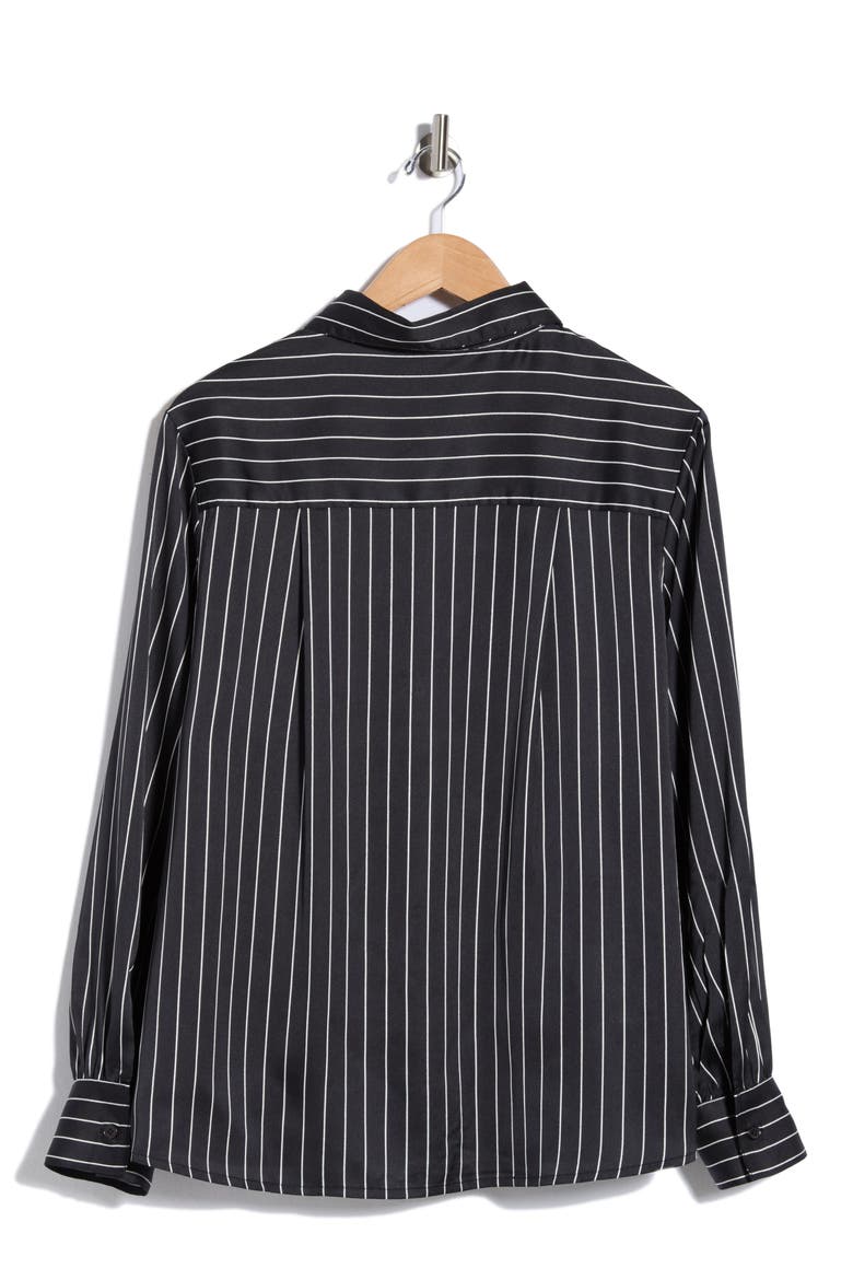 Satin Button-Up Shirt, Alternate, color, BLACK/ CLASSIC CREAM