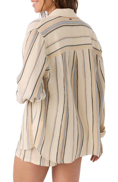 O'neill Leni Stripe Cotton Gauze Button-up Shirt In Tapioca