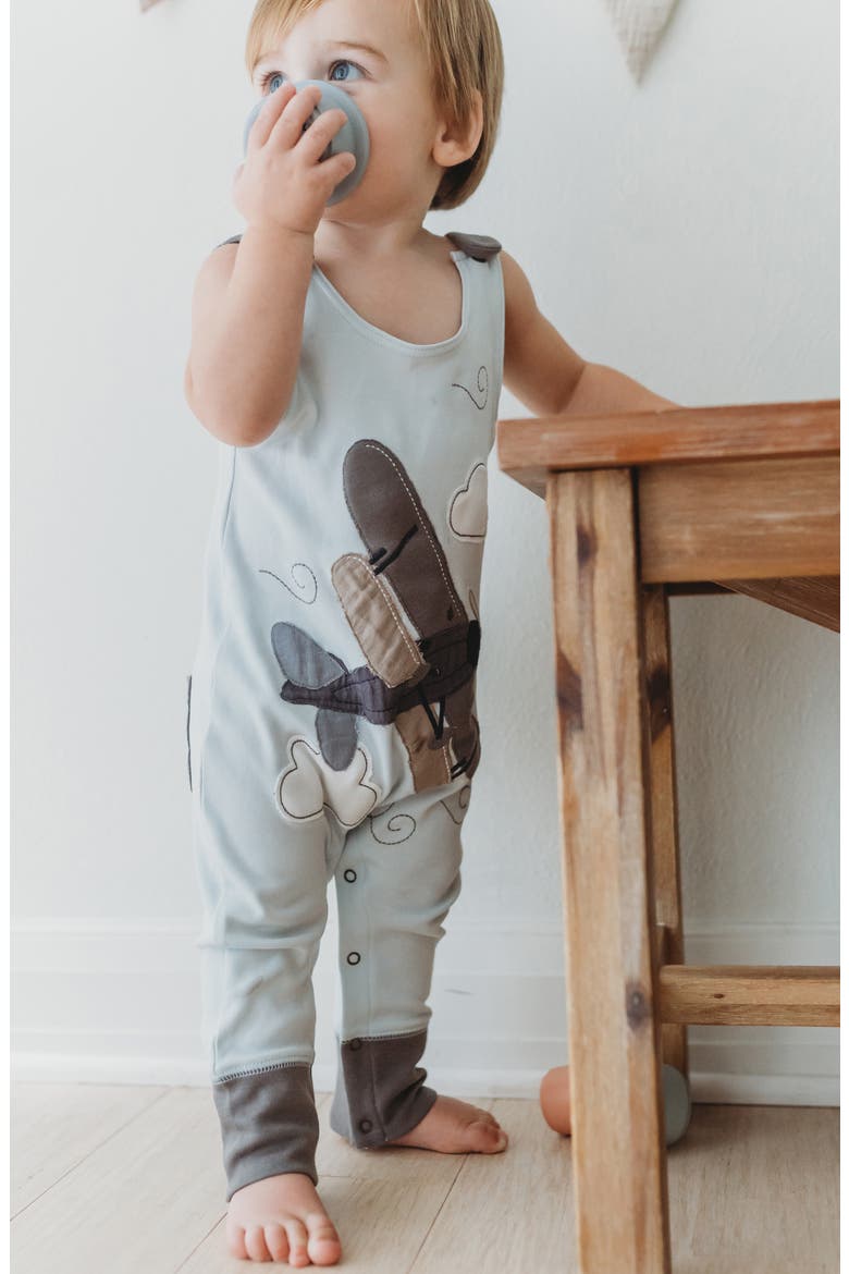 Appliqué Organic Cotton Romper, Alternate, color, AIRPLANE