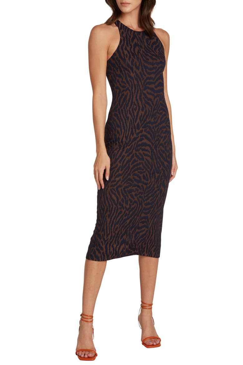 Kaia Animal Print Midi Dress, Main, color, MAHOGANY