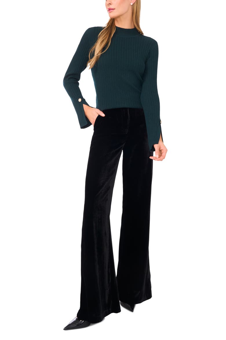 Mock Neck Split Cuff Ribbed Sweater, Alternate, color, MIDNIGHT FOREST