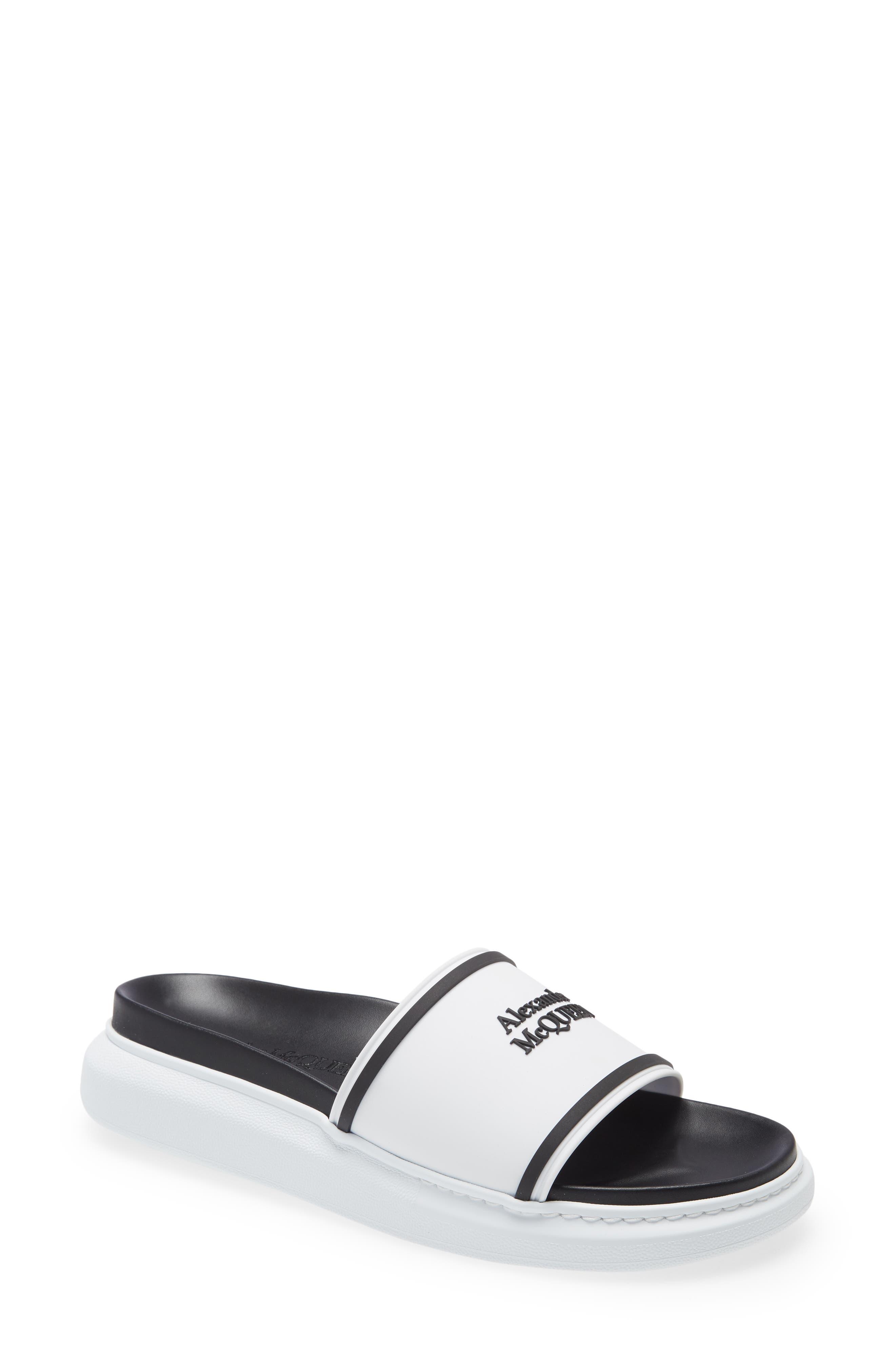 Alexander McQueen Logo Slide Sandal, Main, color, WHITE