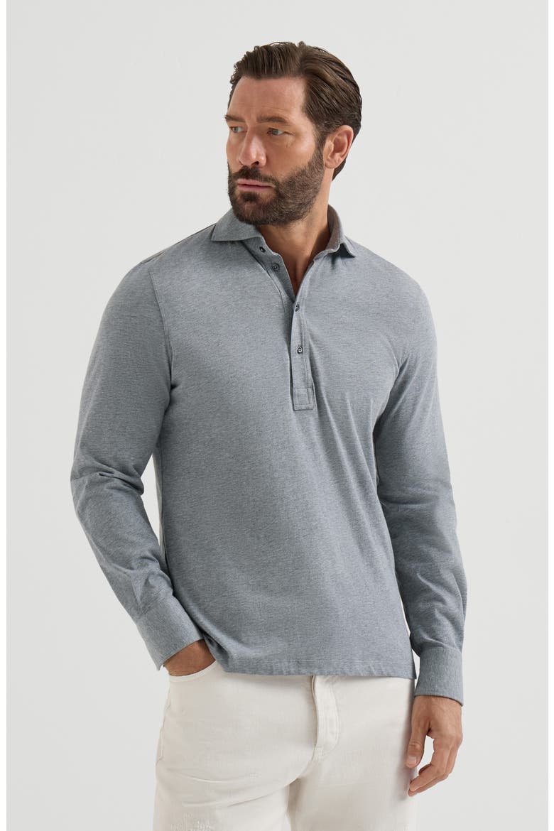 Cotton jersey long sleeve polo with shirt-style collar, Main, color, Medium Grey