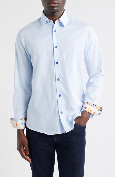 Pinstripe Printed Silk Trim Dress Shirt
