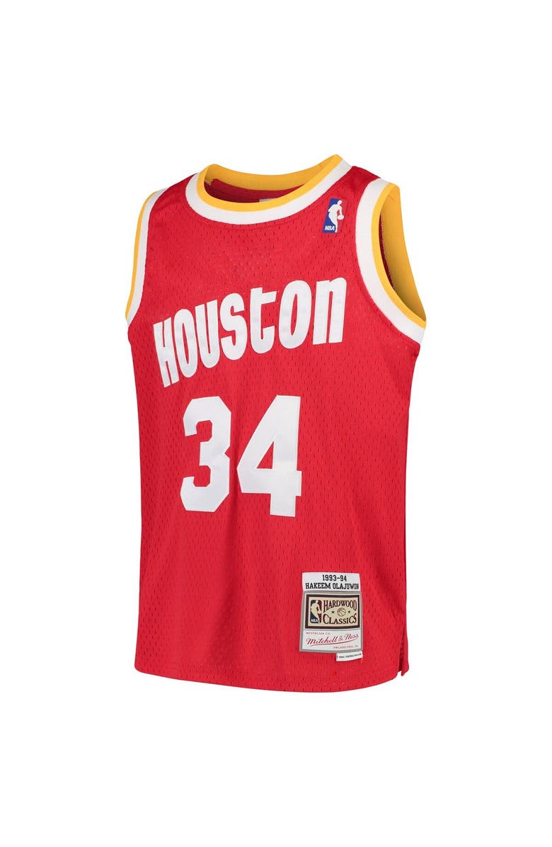 Mitchell & Ness Youth Mitchell & Ness Hakeem Olajuwon Red Houston Rockets Swingman Throwback Jersey, Alternate, color, 