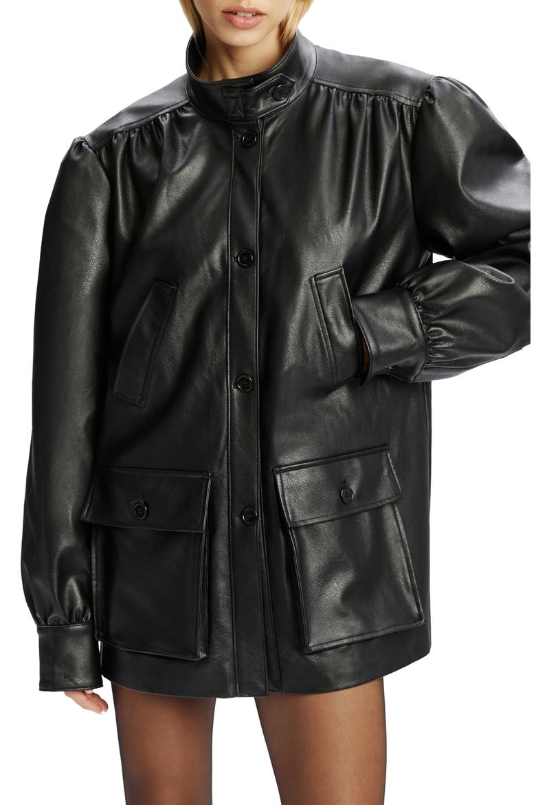 Clements Boxy Faux Leather Jacket, Alternate, color, BLACK