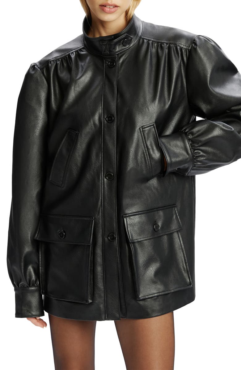 Bardot Clements Boxy Faux Leather Jacket, Alternate, color, Black