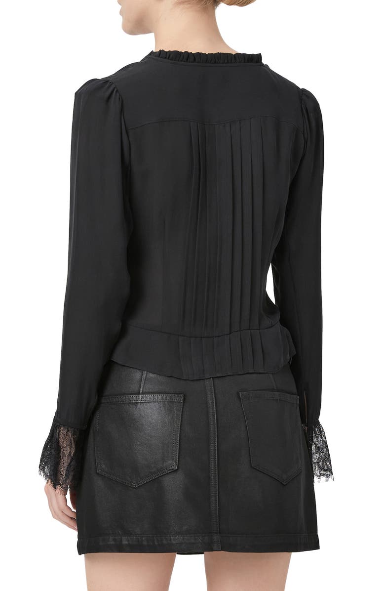 PAIGE Franca Lace Trim Silk Button-Up Top, Alternate, color, Black