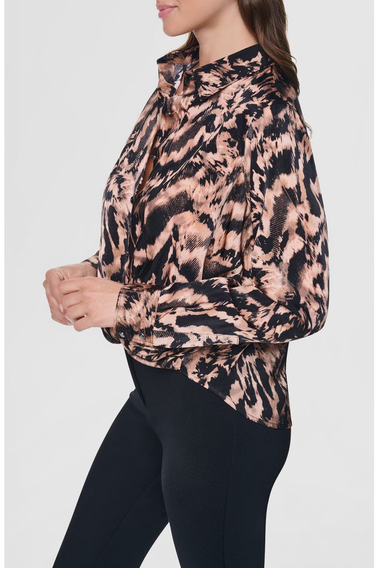 Print Twist Front Shirt, Alternate, color, ABSTRACT FEATHER