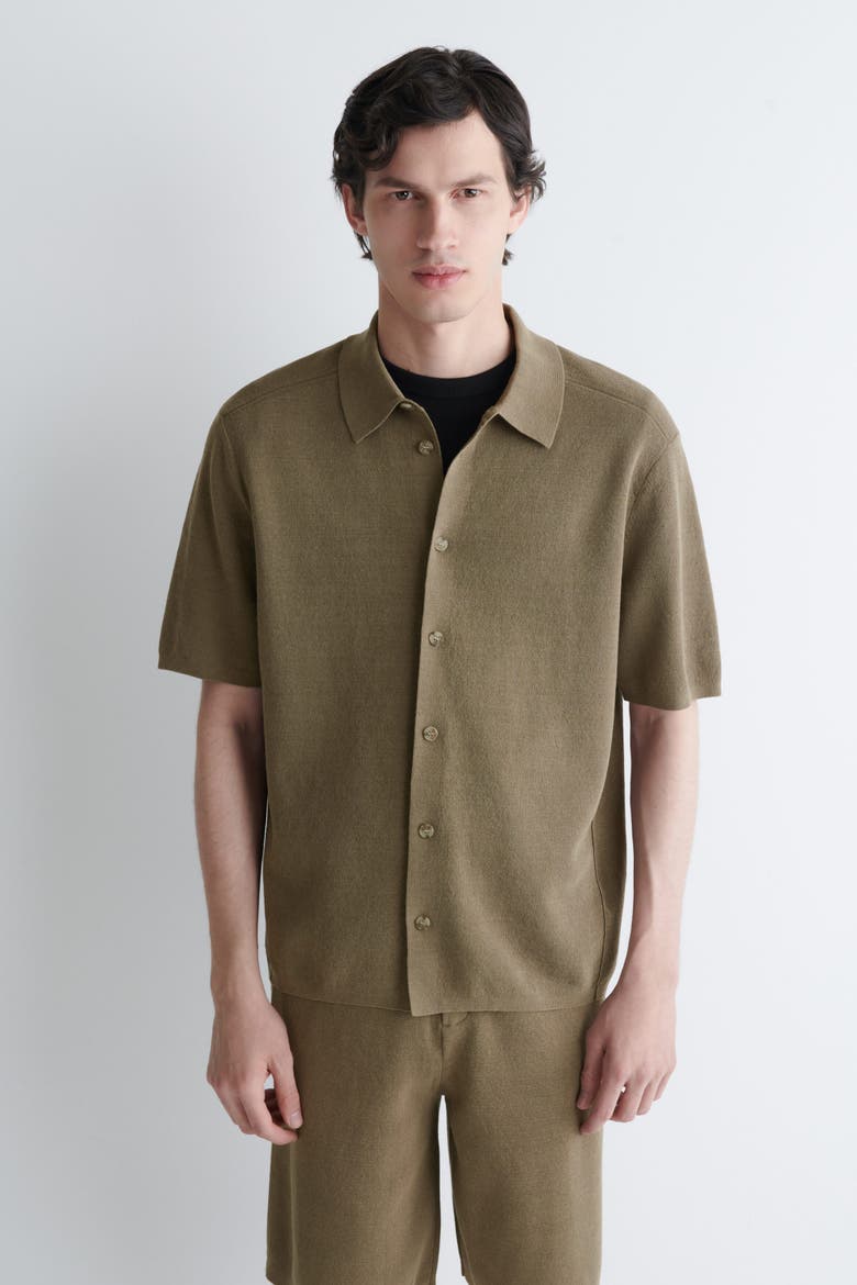 Knitted Linen Short-sleeved Shirt, Main, color, KHAKI